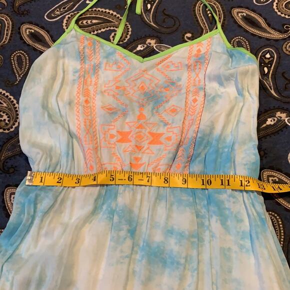 Flying tomato blue and white tie dye embroidered maxi dress, large - Picture 4 of 7